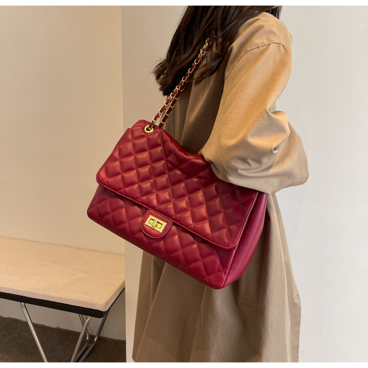 Winter new soft leather texture super large capacity classic rhombus embroidery wedding bag bridal bag tote bag women's bag