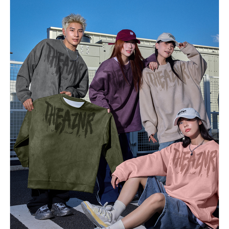 Autumn new round neck couple style suede sweatshirt