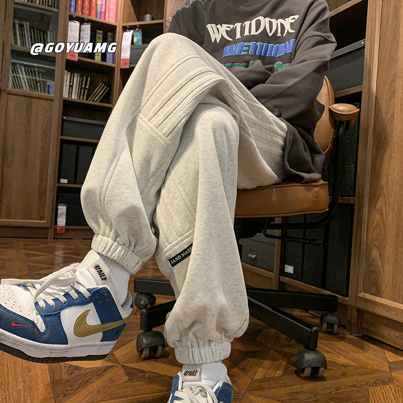 American-style leg-tie basketball sweatpants men's spring, autumn and winter loose trendy brand sports pants retro striped casual trousers