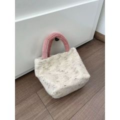 Korean cute and versatile plush bag for women in autumn and winter new warm and breathable cotton handle handbag bucket bag