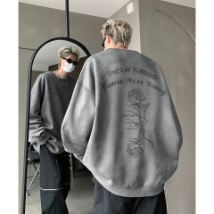 Autumn suede round neck couple's sweatshirt dark gray