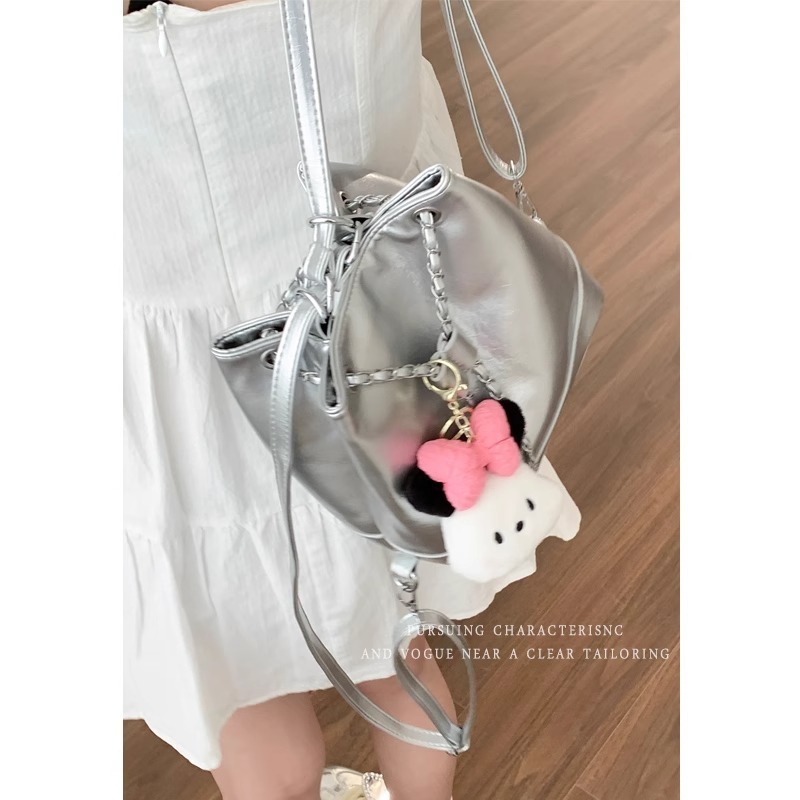 Korean style college style backpack women's bags 2024 new niche texture backpack versatile shoulder bucket bag