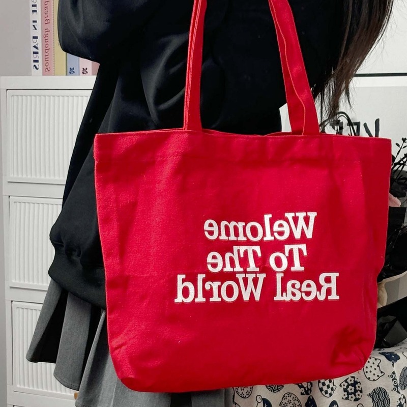 Korean style niche design red letter daily shoulder bag 2024 new style simple texture fashion commuter canvas bag