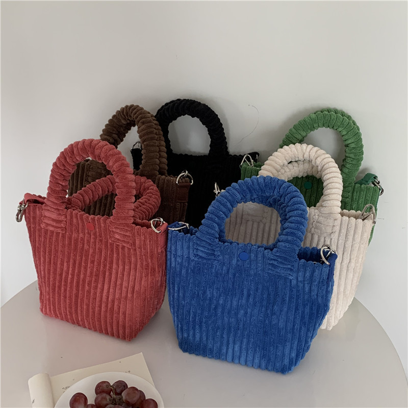 Bags for women in autumn and winter, Korean version, new corduroy shoulder handheld tote bag, cross-body plush bag, cute niche bag