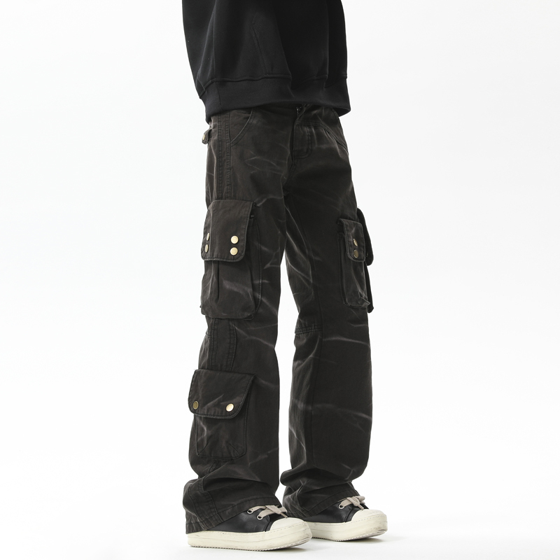 Retro tie-dye gradient multi-pocket cargo casual pants