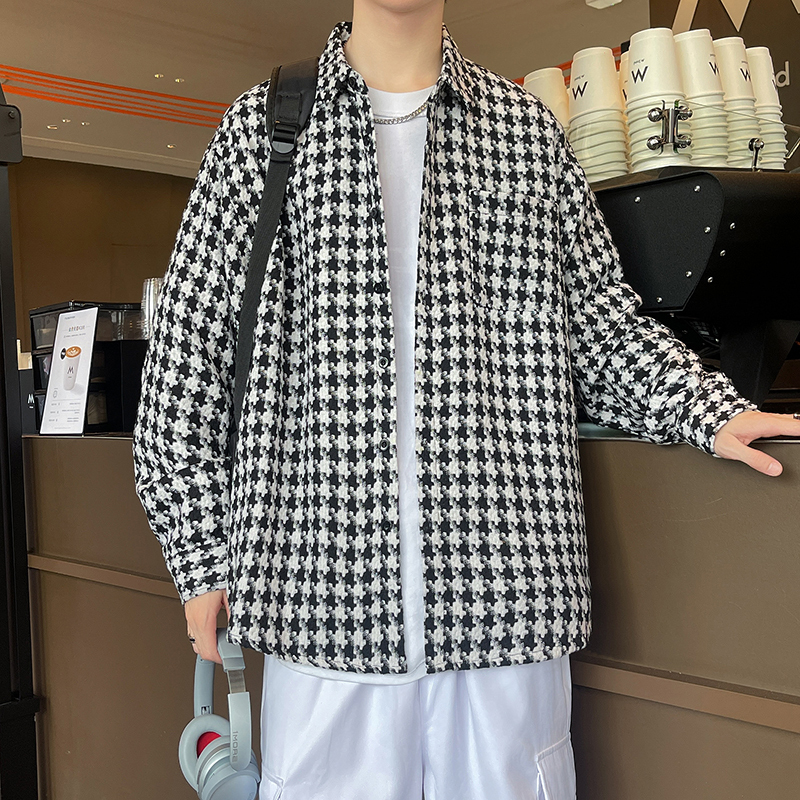 Autumn and winter couple's small fragrant style sub jacket Hong Kong style thickened trendy shirt casual inch clothing