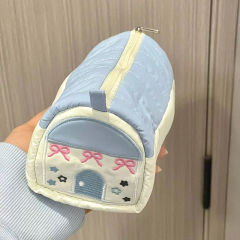 ins pink little house pencil bag cute stationery box storage bag girls large capacity high-looking blue stationery bag