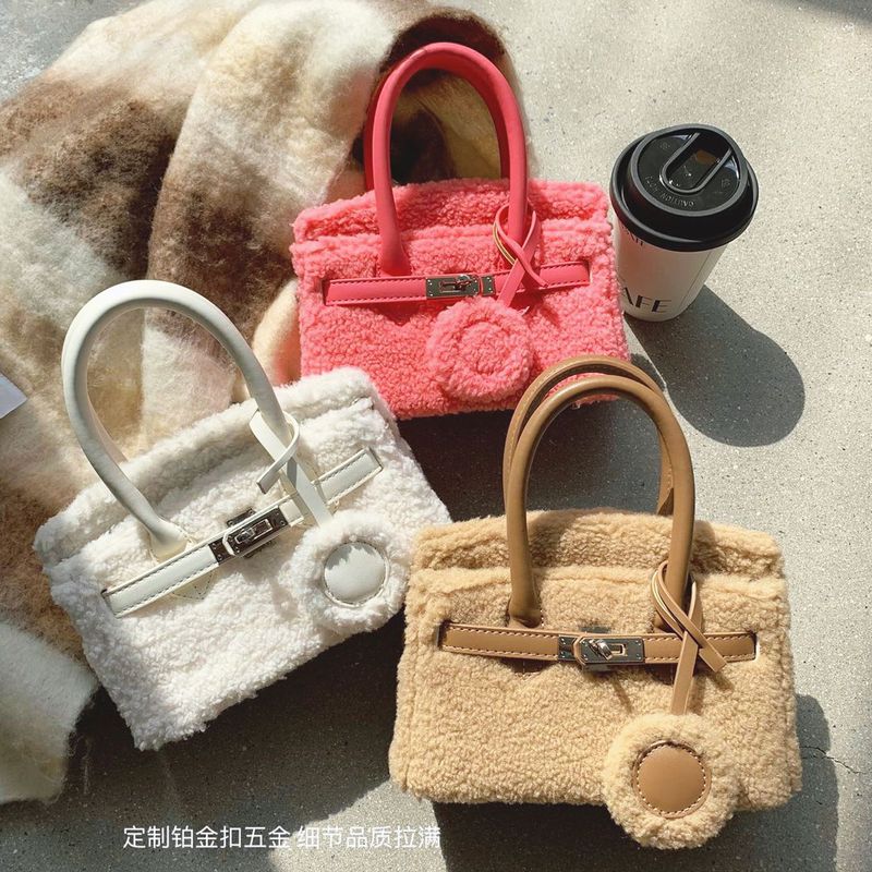 Lamb wool women's bag genuine handbag wholesale wool bag women's high-end crossbody bag platinum plush bag