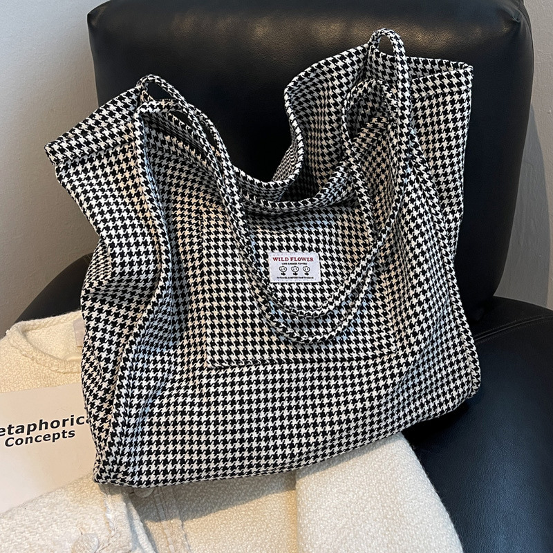 Canvas large capacity bag new trendy handbag women's shoulder ins plaid tote bag