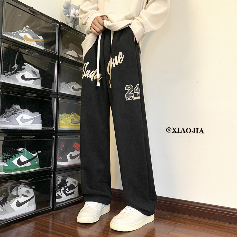 Autumn and winter deerskin foam printed thickened casual floor mopping pants for men and women