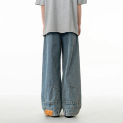 American niche retro inverted design jeans for men, trendy brand, washed, loose, slimming, wide-leg floor-length trousers