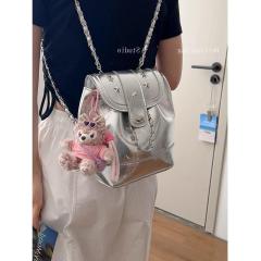 Women's bag original 2024 niche design bag new chain backpack fashion silver high-end bucket backpack for women