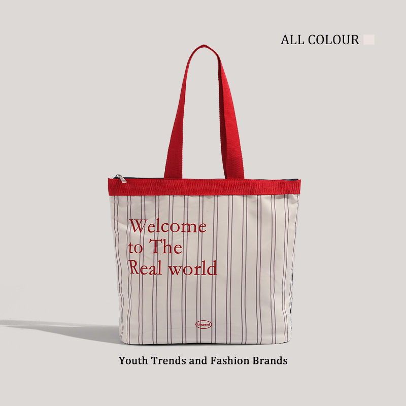 2024 New Large Capacity Striped Contrast Color Tote Bag Women's Commuting Versatile Casual Shoulder Bag Wholesale Cross-Border