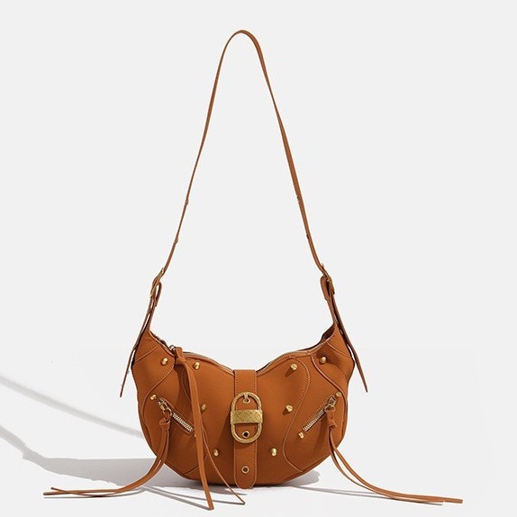 CHARHP&KEJNT official authentic niche croissant bag for women 2024 new rivet motorcycle bag single shoulder crossbody bag