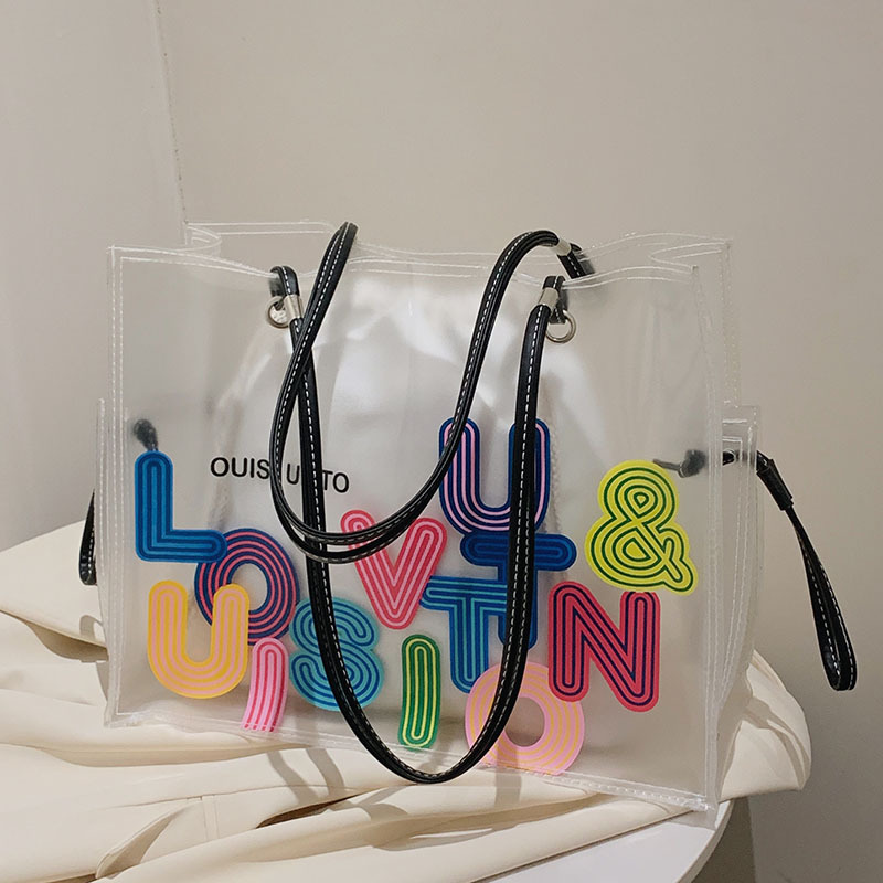 Versatile transparent jelly bag women's large capacity 2024 new fashion niche portable shoulder bag tote bag spring and summer