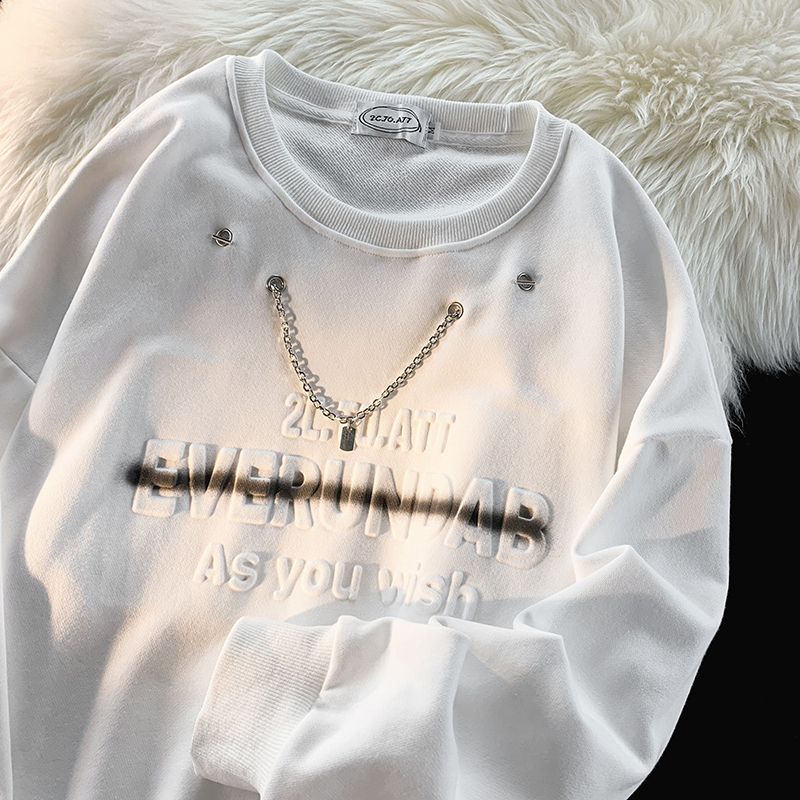 【】Alphabet embossed design niche necklace sweatshirt American retro jacket