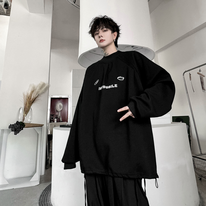 Autumn solid color structured split letter pattern embroidered men's long-sleeved sweatshirt