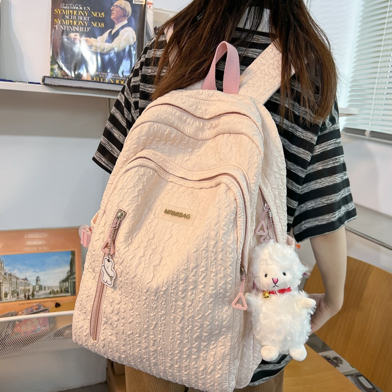 College style sweet bubble plaid label student schoolbag middle and high school students large capacity backpack wholesale