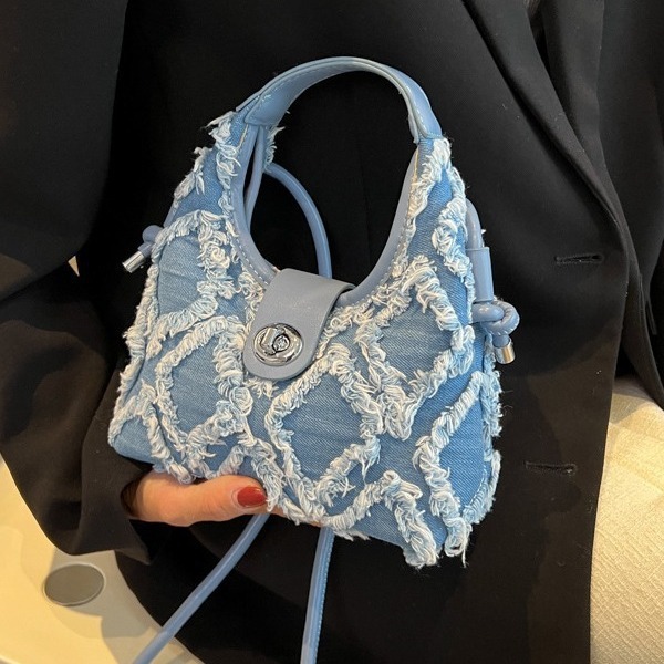 2024 new niche internet celebrity same style denim rhombus versatile fashionable one shoulder crossbody armpit bag for women