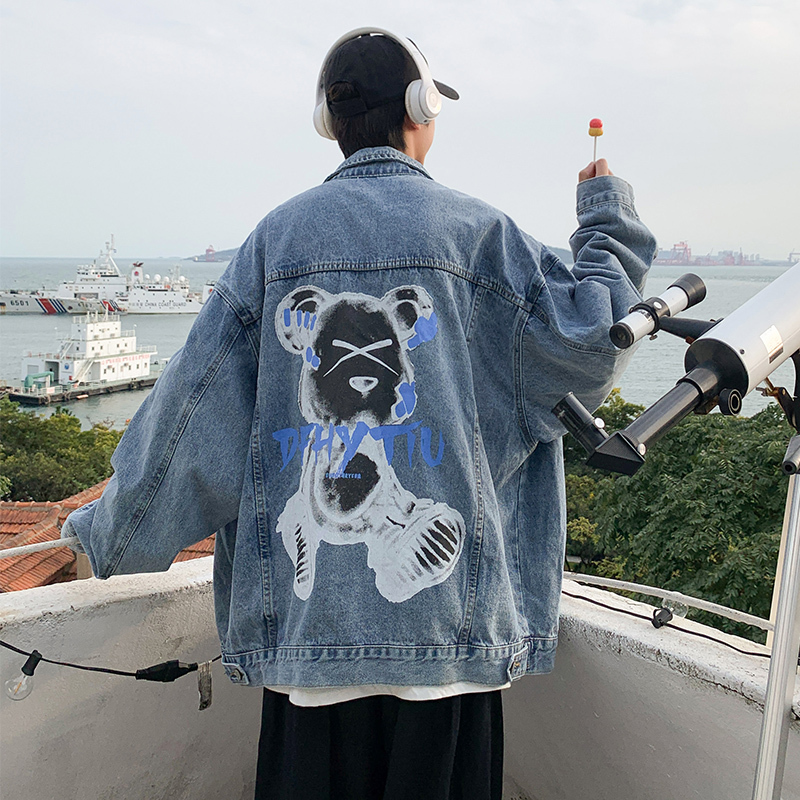 New Autumn Loose Student Denim Clothes Lapel Printed Top