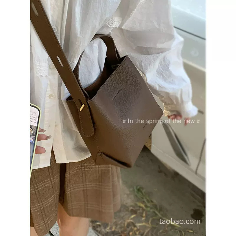 Litchi pattern handbag women's 2024 new trendy Korean niche bucket bag versatile ins shoulder crossbody bag