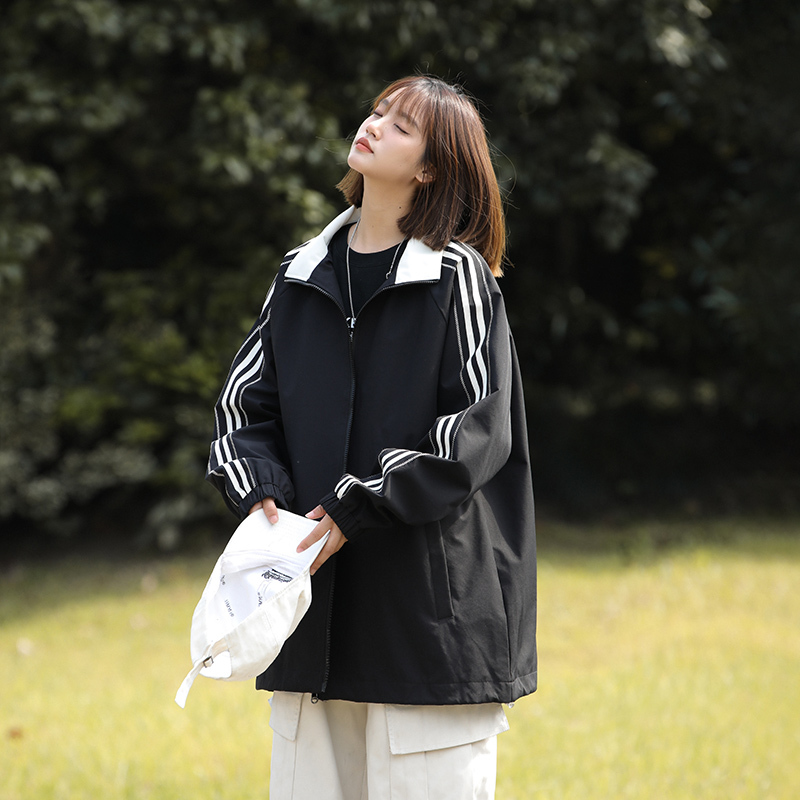Autumn Side Striped Stand Collar Jacket Men's and Women's Windproof and Waterproof Versatile Jacket