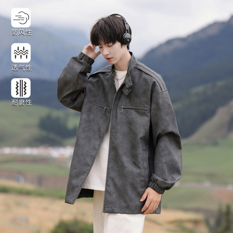 American trendy brand stand collar jacket men's autumn loose large size outdoor casual versatile jacket
