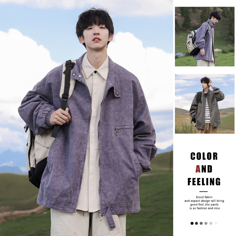 American high street fashion brand jacket men's autumn new loose zipper lapel casual jacket