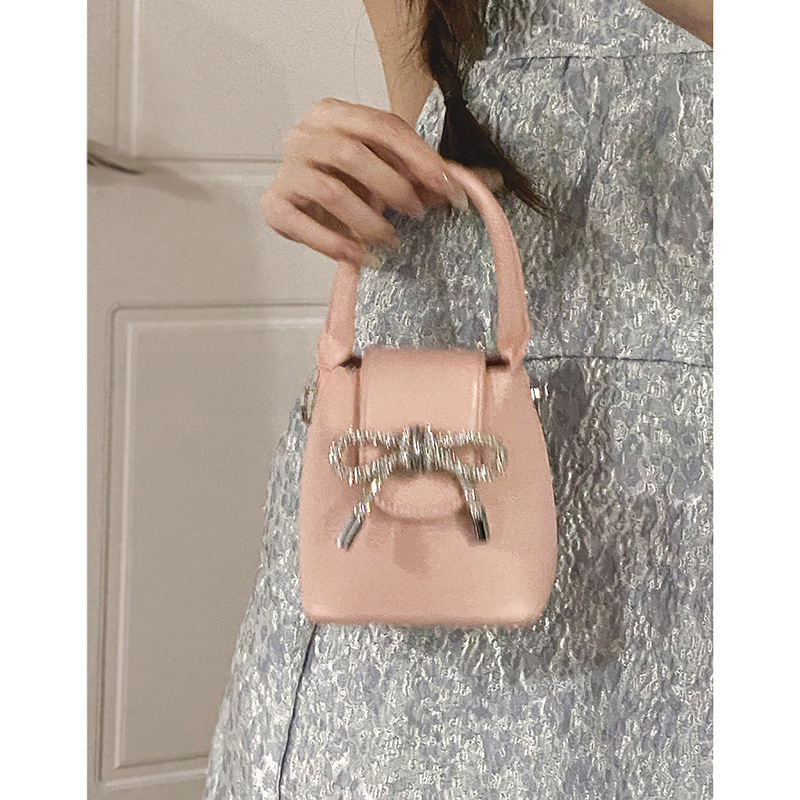 Sweet Bow Handbag Women's New Korean Style Chain Bucket Bag Versatile Crossbody Bag Evening Bag