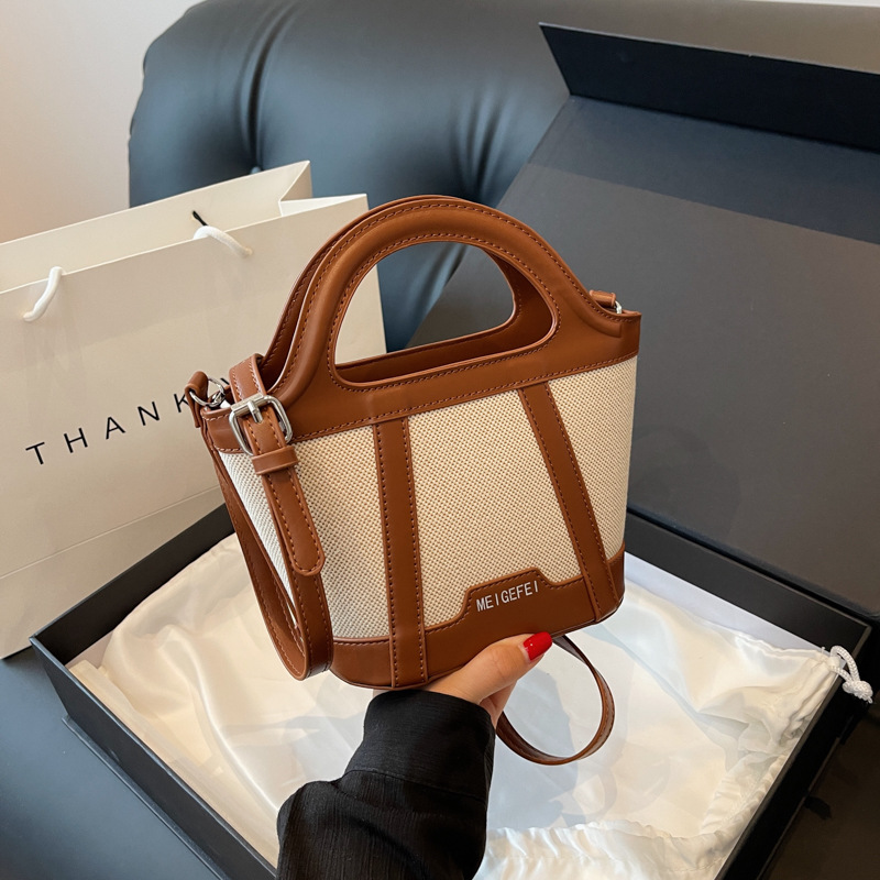 Niche contrast color bucket handbag new summer popular versatile shoulder bag fashion simple crossbody bag for women