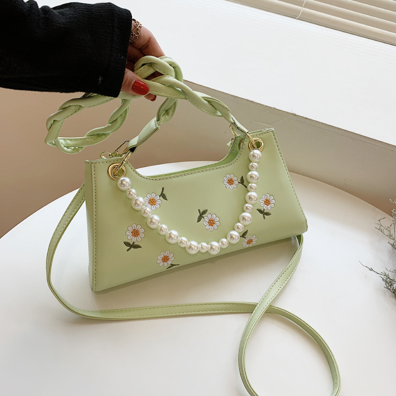 Cross-border woven shoulder strap small square bag women's autumn and winter new printed women's bag beaded handbag shoulder bag trendy