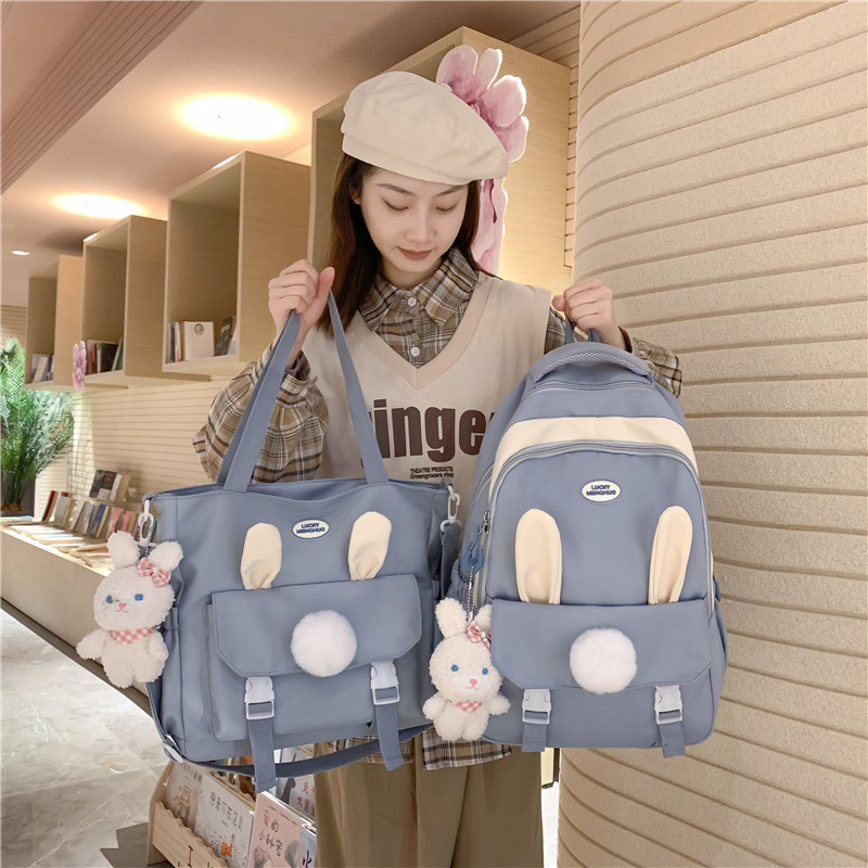 School bag for women 2024 new cute rabbit ears solid color Ruiying casual backpack Korean version ins campus style backpack