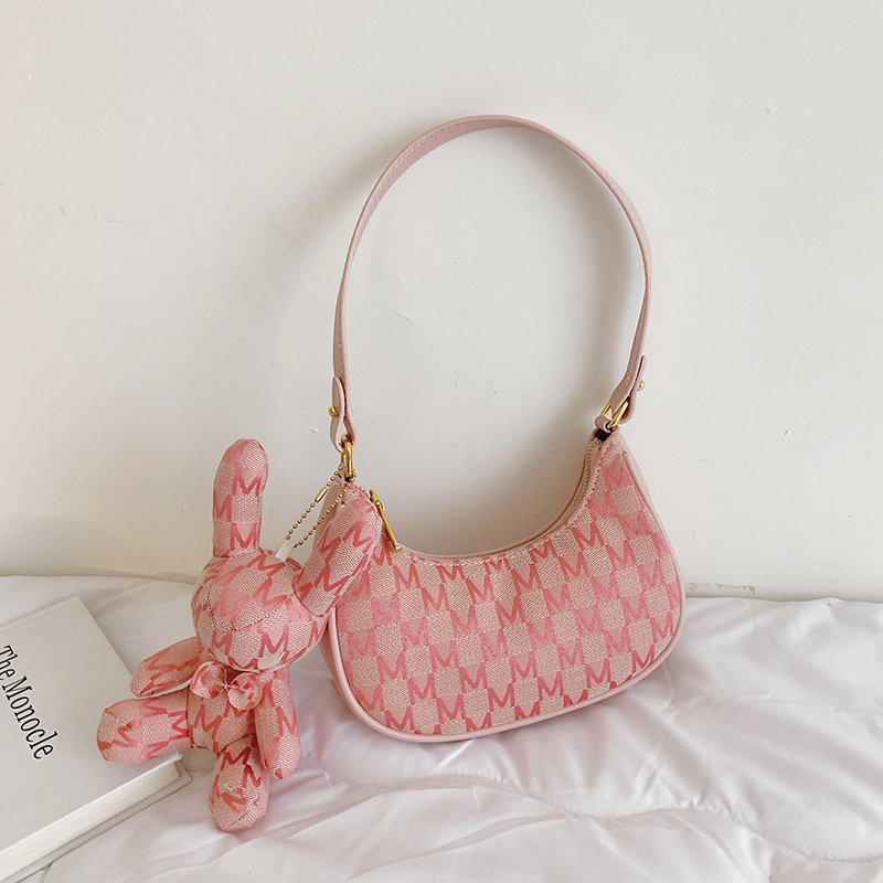 Cute Ragdoll Rabbit Pendant Texture Printed Crescent Bag Personalized Fashion Small Bag New Simple Shoulder Bag