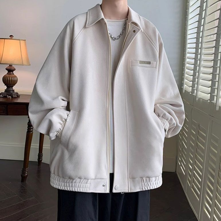 Suede jacket men's American style spring and autumn handsome street baseball uniform loose casual lapel jacket