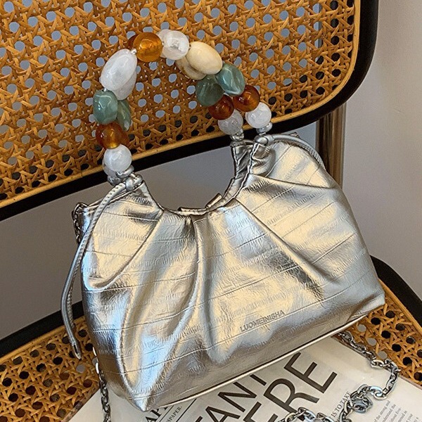 2024 New Fashion Pleated Bag Versatile Shoulder Crossbody Bag Women’s Bag Niche Design Cloud Bag Pearl Handbag
