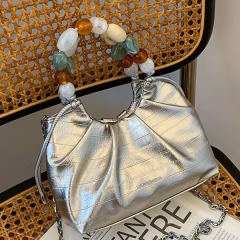 2024 New Fashion Pleated Bag Versatile Shoulder Crossbody Bag Women&rsquo;s Bag Niche Design Cloud Bag Pearl Handbag