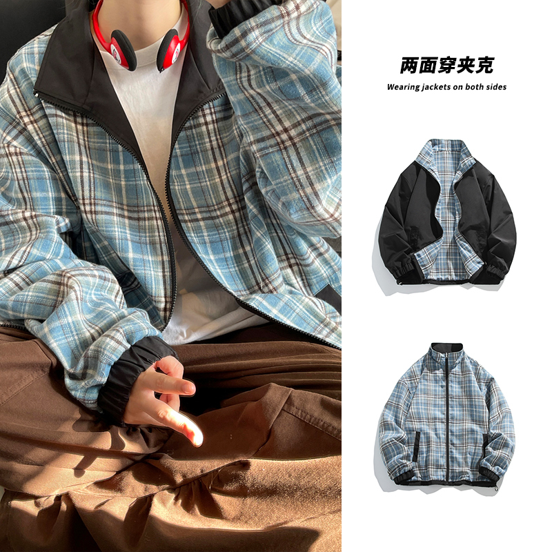 Reversible jacket, glossy waterproof, trendy brand couple's casual loose large size