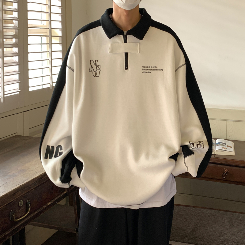 New autumn clothing long-sleeved polo shirt sports lapel couple sweatshirt loose college style