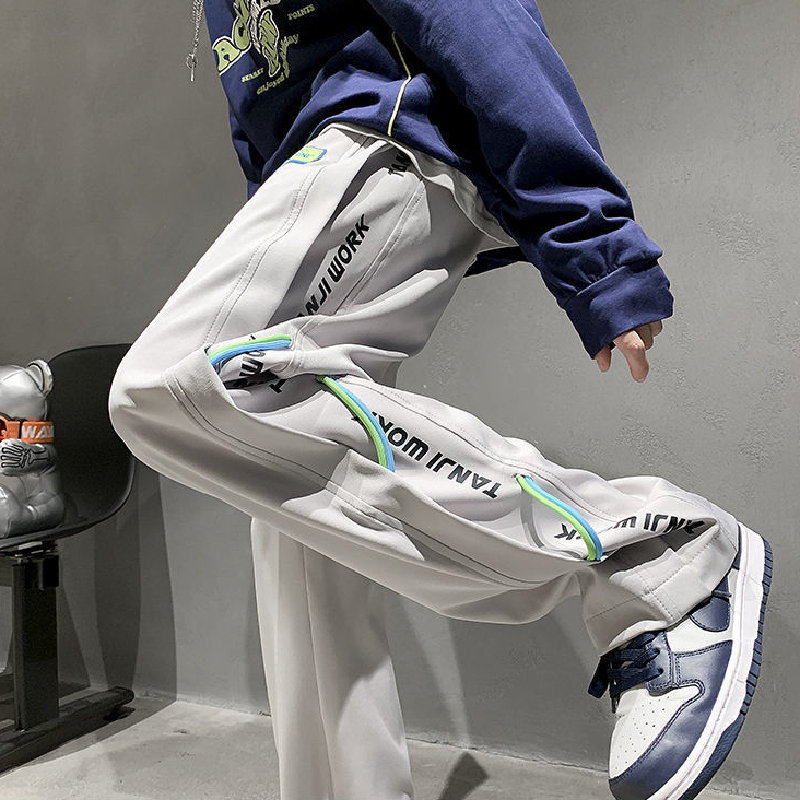 Men's trendy autumn style pants, straight, loose and drapey ins high street sports pants for men