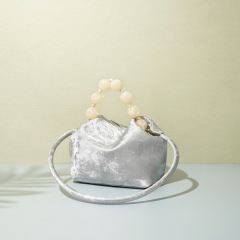 New Chinese style cowhide lunch bag 2024 spring fashion casual shoulder bag crossbody bucket bag silver bucket bag