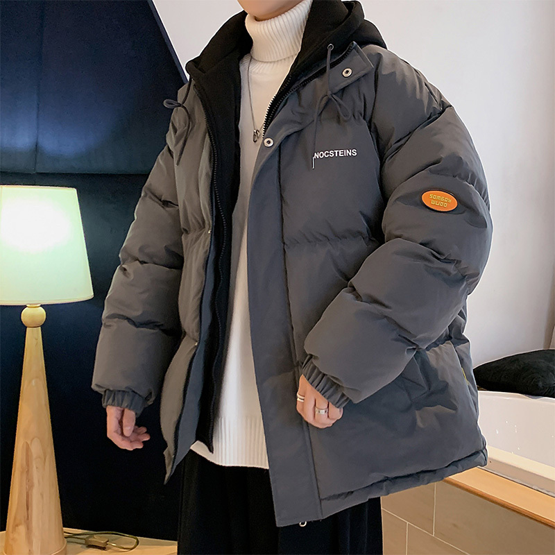 Men's winter thickened cotton coat trendy brand loose fake two-piece cotton coat