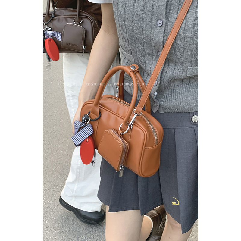 Cross-border autumn simple portable bowling bag for women 2024 new retro small square bag versatile shoulder crossbody bag