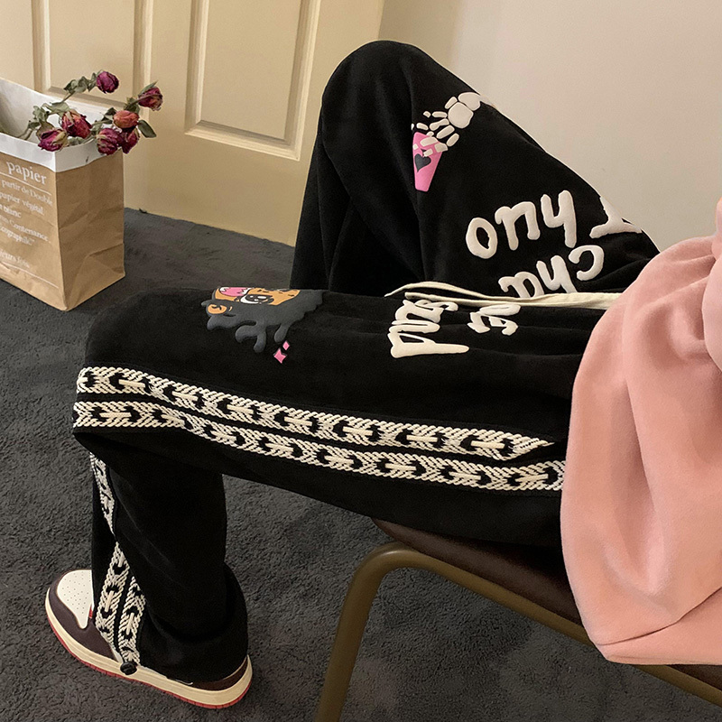 Hong Kong Style Large Size Suede Foam Ribbon Pants