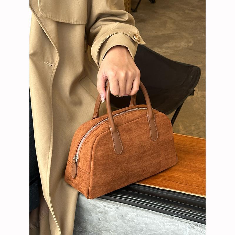 Maillard Suede Bowling Bag New Retro Korean Niche Handbag Versatile Commuting Handbag