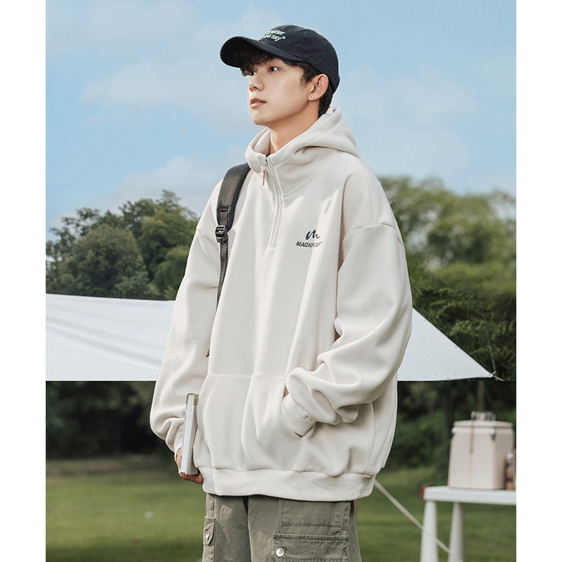 Half-zip American hooded sweatshirt for women autumn and winter new couple loose casual jacket