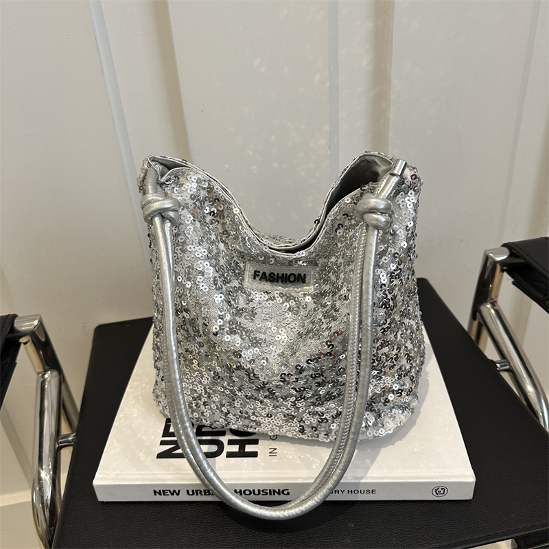 Sequin Fashion Korean Style Shoulder Bag Women's 2024 Spring and Summer Niche Internet Celebrity Style Underarm Bag Outing Tote Bag for Women