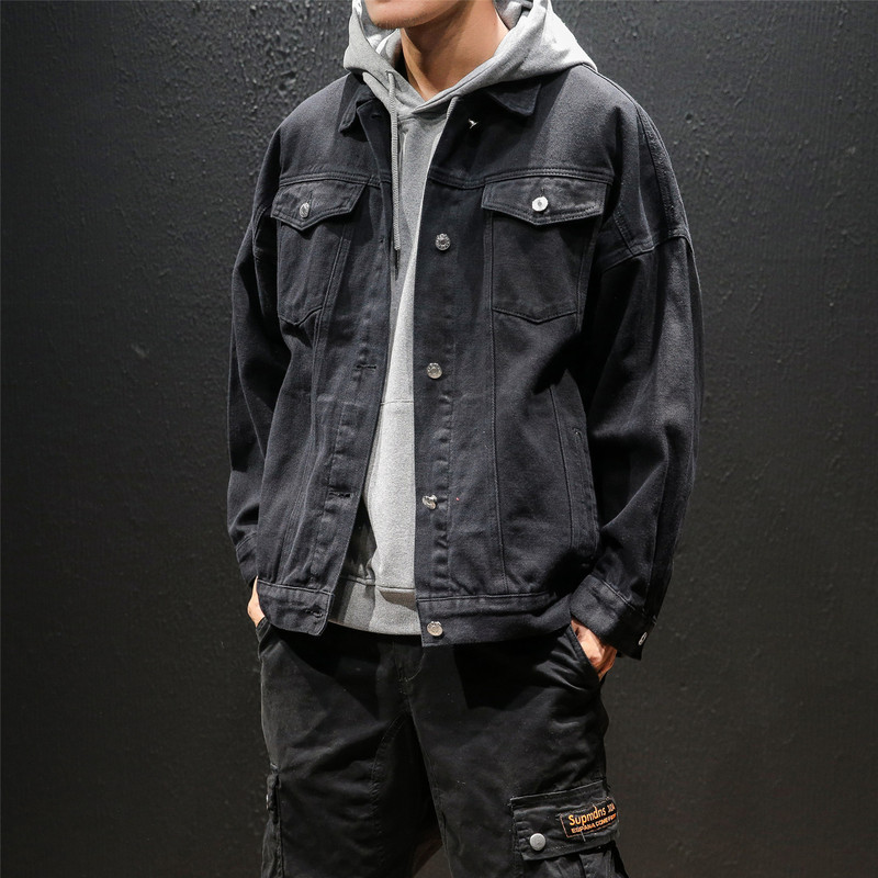 New Japanese large size men's solid color casual denim jacket top