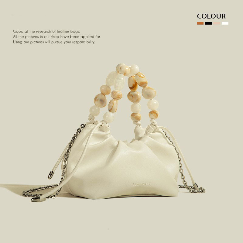 Niche texture simple hand-held beaded bag for women 2024 new spring and summer fashion one-shoulder cross-body cloud bag for women