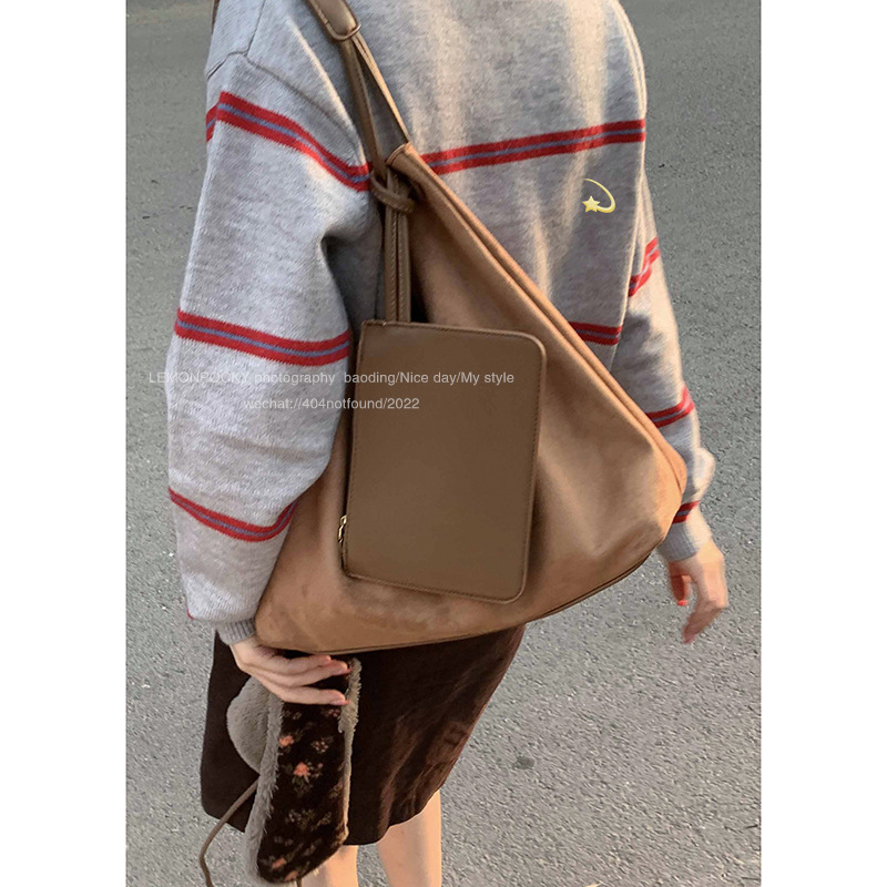 Korean style casual large capacity bag women's bag 2024 new suede tote bag simple shoulder armpit bag