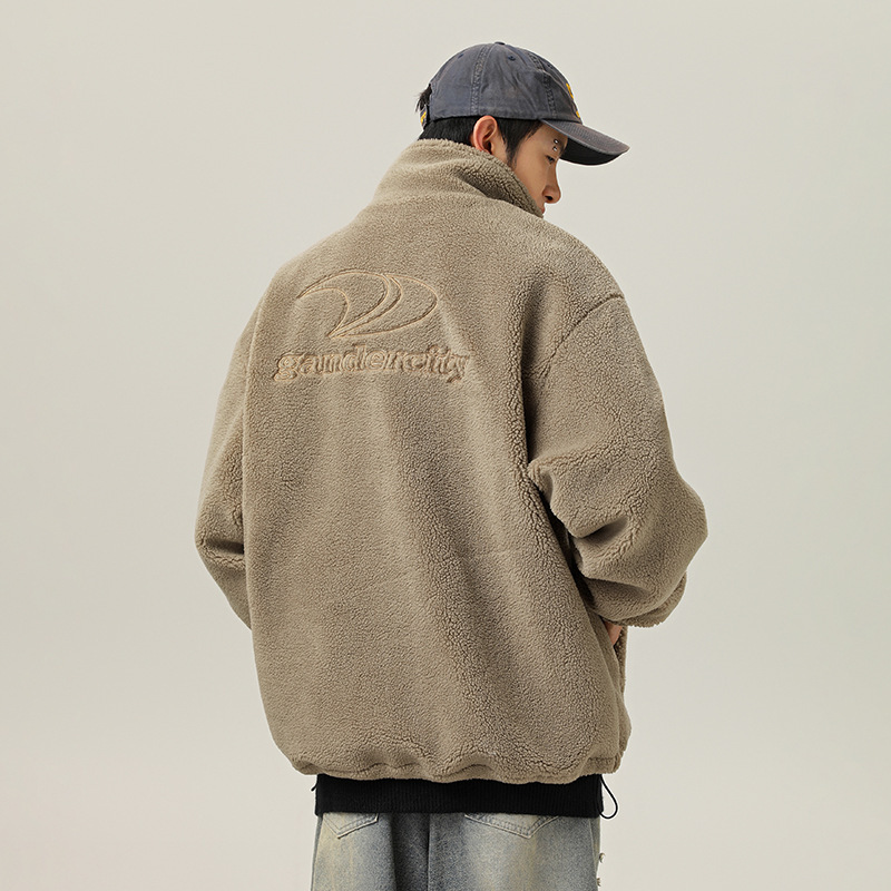 Cotton clothing autumn and winter American retro letter embroidered cotton clothing stand collar jacket jacket